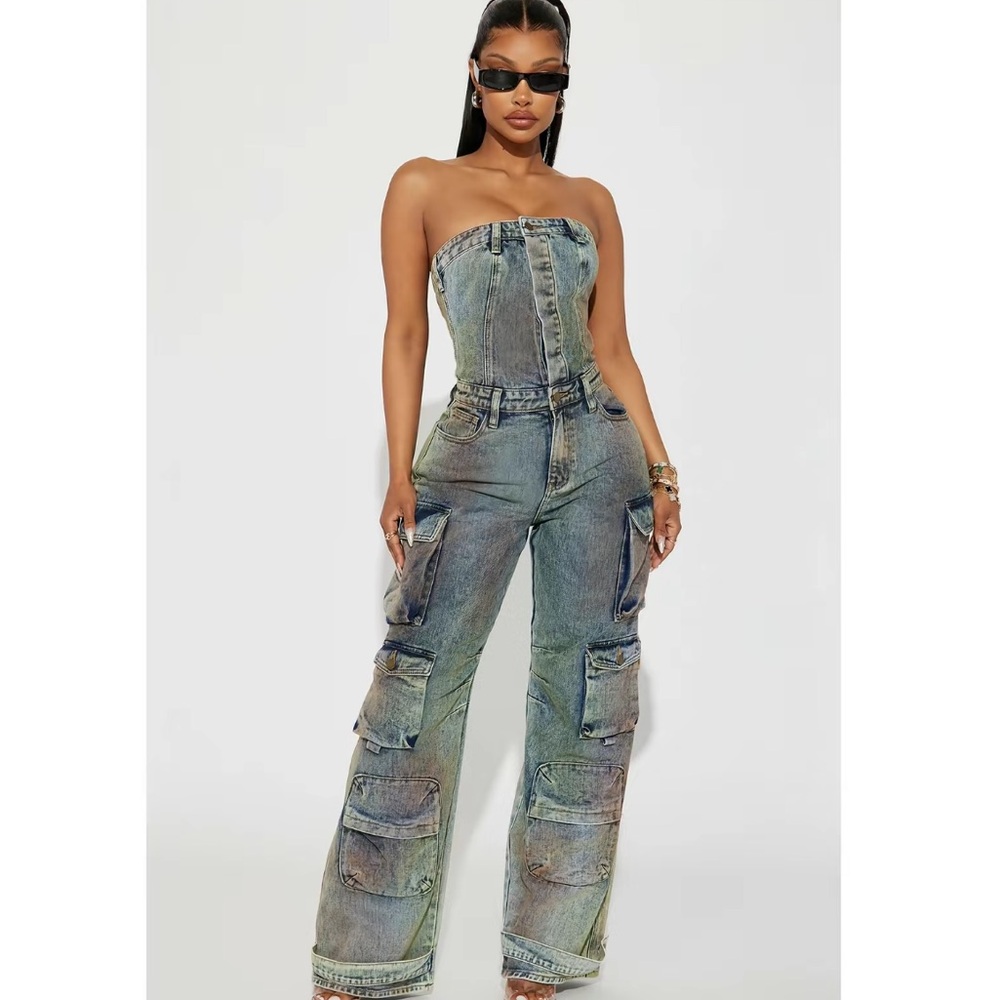 NWT Fashion Nova Loosing Touch Denim Jumpsuit